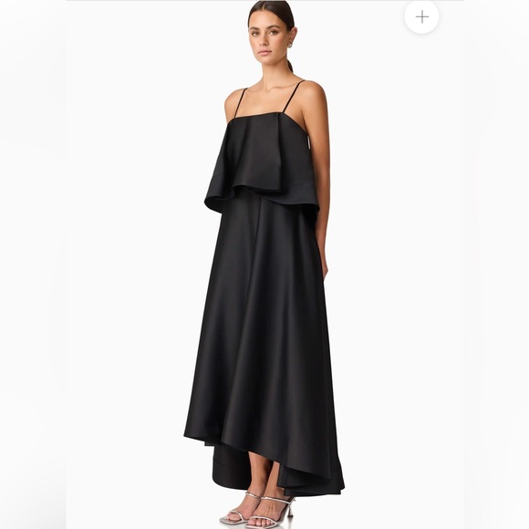 elliatt reyna black tiered ruffle draped satin maxi dress size medium NEW - Picture 6 of 14